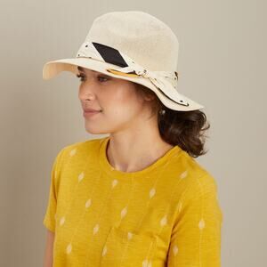 Duluth Trading Co Cream Packable Sun Hat with Polka Dot & Stripe Ribbon